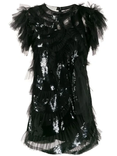 Alberta Ferretti Sequin Embroidery Short Dress In Black