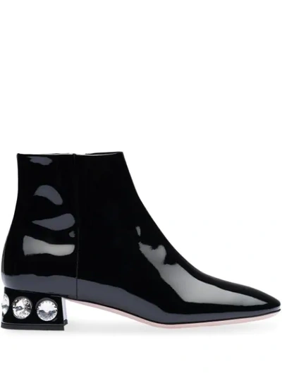 Miu Miu Crystal-embellished Ankle Boots In Black