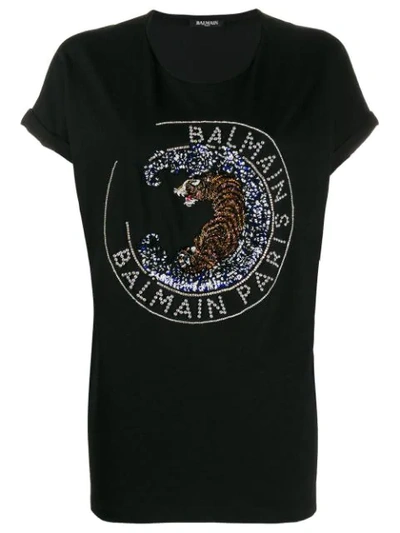 Balmain Tiger Embroidery Oversized T-shirt In Black