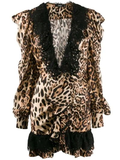 Amen Deep V-neck Leopard Print Dress In Neutrals