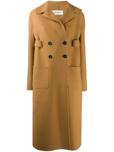 Lanvin Double-breasted Belted Coat In Brown