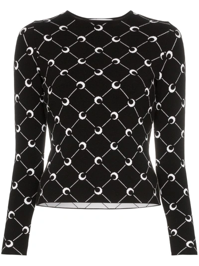Marine Serre Moon Jacquard Knitted Top In Black/whiite