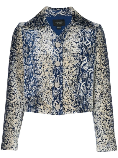Giambattista Valli Cropped Snake-print Velvet Jacket In Blue