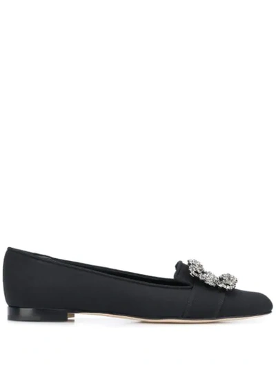 Manolo Blahnik Crystal Embellished Ballerina Shoes In Black