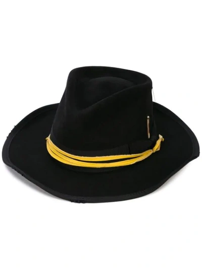 Nick Fouquet Ribbon-trimmed Hat In Black With Yellow Leather Wrap