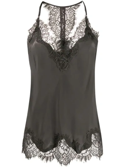 Gold Hawk Scalloped Lace Silk Vest In Grey