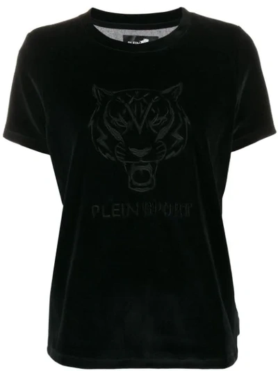 Plein Sport Velvet Tiger Embroidered T-shirt In Black
