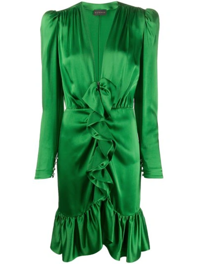 Dundas Ruched And Ruffled Crepe Dress In Green