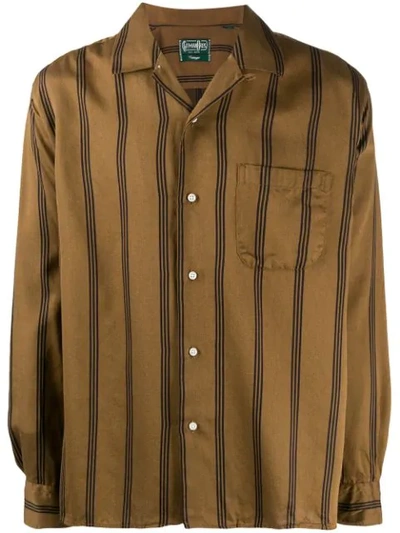 Gitman Vintage Regimental Satin Stripe Camp Shirt In Brown