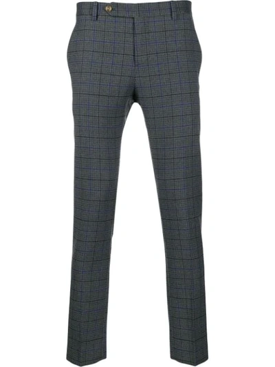 Entre Amis Slim-fit Checked Trousers In Grey