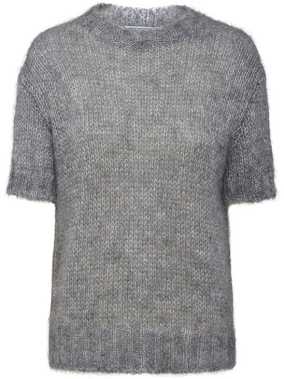 Prada Sheer Short-sleeved Jumper In Grey