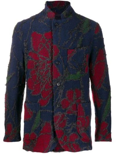 Engineered Garments Textured Floral Patterned Blazer In Blue