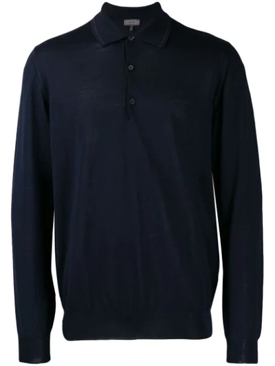 Lanvin Ribbed Panel Polo Shirt In Blue