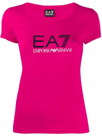 Ea7 Fitted Logo Print T-shirt In Pink