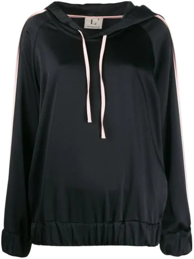 L'autre Chose Two Tone Satin Hoodie In Black