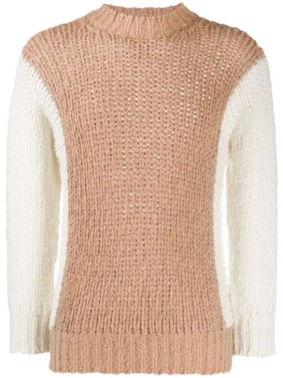 Maison Flaneur Contrasting Sleeve Jumper In Brown