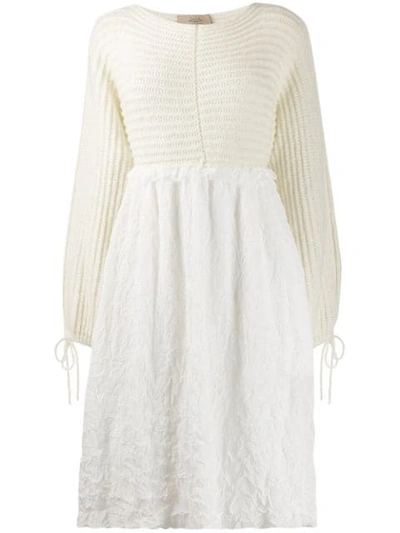 Maison Flaneur Contrast Long-sleeve Dress In White