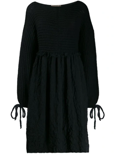 Maison Flaneur Long-sleeve Flared Dress In Black