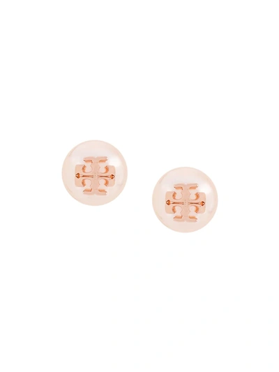 Tory Burch Double-t Stud Earrings In Pink