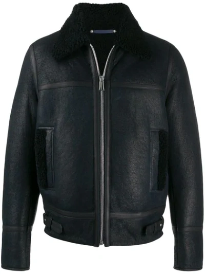 Ps By Paul Smith Shearling Collar Leather Jacket In 49 Black