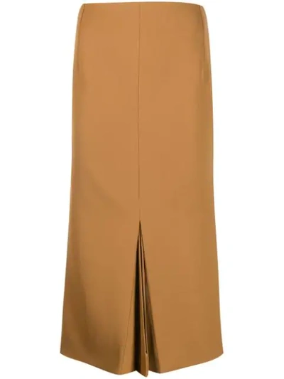 Victoria Beckham Pleat-detail Fitted Midi-skirt In Brown