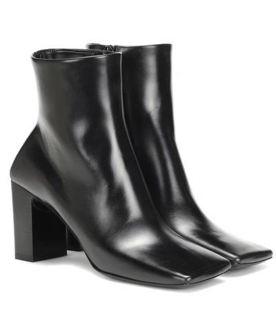 Balenciaga Double Square Leather Ankle Boots In Black
