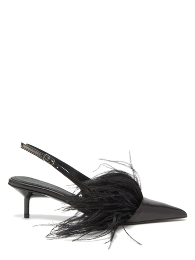 Marques' Almeida Feather-trim Leather Slingback Pumps In Black
