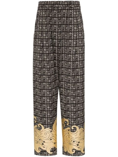 Edward Crutchley Printed Tailored Wool Trousers In Black