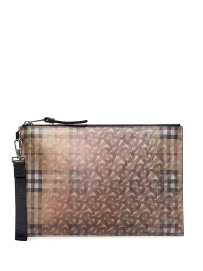 Burberry Monogram-print Holograph-effect Pouch In Neutrals