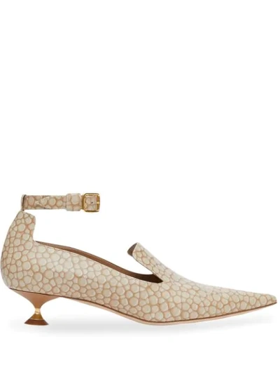 Burberry Stingray Print Leather Point-toe Kitten-heel Pumps In Neutrals