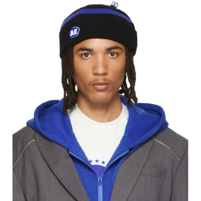 Ader Error Black Stone Logo Regular Fit Beanie In Black Blk