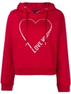 Love Moschino Outline Heart Logo Red Stretch Cotton Hoodie