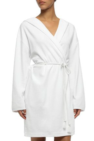 Skin Charlotte Textured Cotton Hooded Robe In White