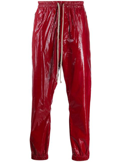 red wet look pants