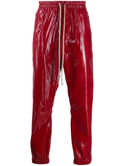 Rick Owens Wet Look Track Trousers In Red