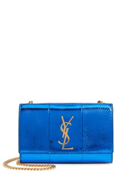Saint Laurent New Kate Monogram Ysl Small Metallic Snake Crossbody Bag In Shiny Blue