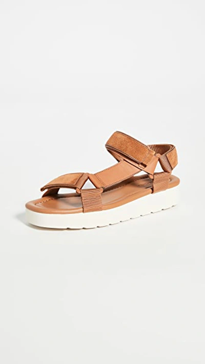 Vince Carver Leather, Suede And Canvas Sandals In Tan