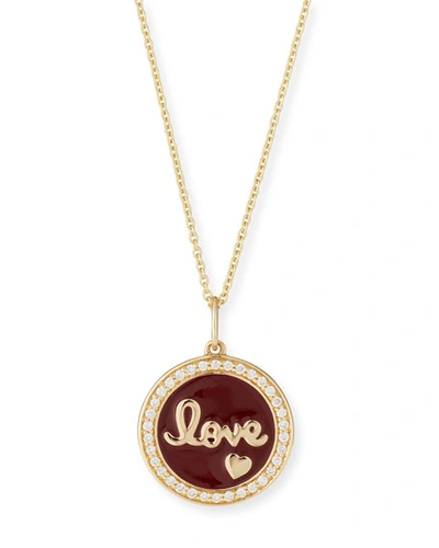Sydney Evan 14k Diamond-trim Love Script Medallion Necklace In Gold