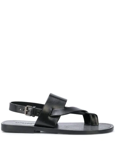 Saint Laurent Culver Flat Leather Buckle Sandals In Black