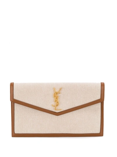 Saint Laurent Uptown Medium Ysl Monogram Canvas Clutch Bag In Naturel Beige Brick