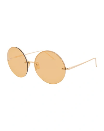 Linda Farrow Rimless Round Mirrored Sunglasses, Gold