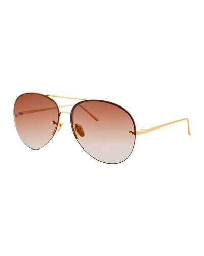 Linda Farrow Rimless Gradient Aviator Sunglasses, Brown