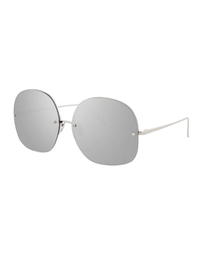 Linda Farrow Rimless Oversized Square Sunglasses, White Gold