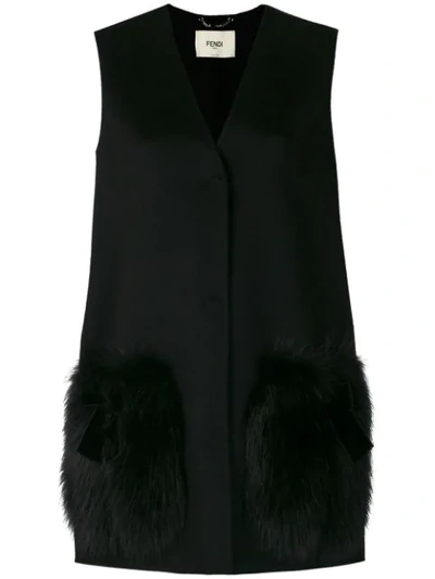 Fendi Fur-patch Tailored Waistcoat In Black
