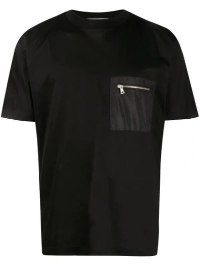 Low Brand Black Cotton T Shirt With Zipped Pocket