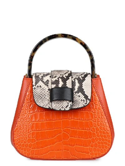 Nico Giani Myria Croco Print Leather Handbag In Orange