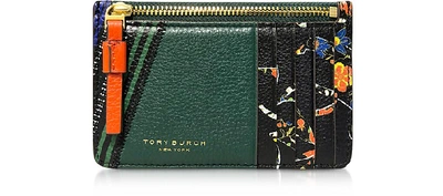 Tory Burch Floral Perry Mixed-print Top-zip Card Case In Green