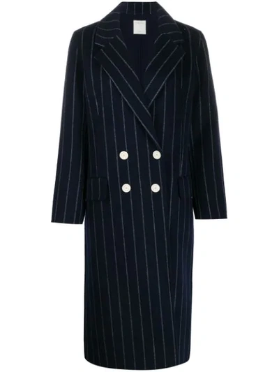 Sandro Thiny Pinstriped Wool-blend Coat In Navy Blue