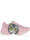 Gucci Rhyton Mystic Cat Leather Trainers In Pink