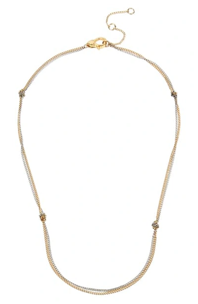 Allsaints Two-tone Knotted Double-strand Delicate Chain Necklace, 15 In Gold/ Rhodium